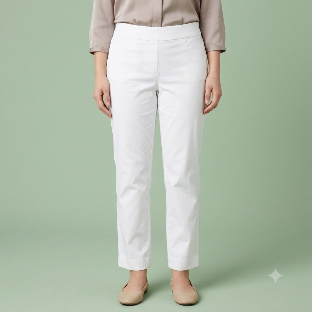 Coral Bay Petite Pants Women's 12P White Stretch Straight Leg Casual